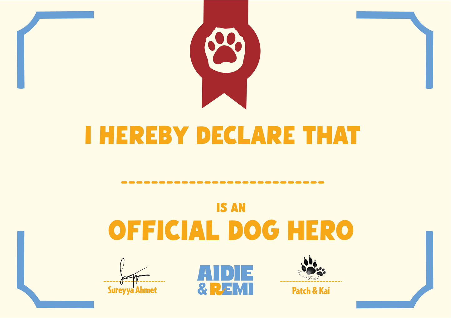 Official Dog Hero Certificate — Printable Download